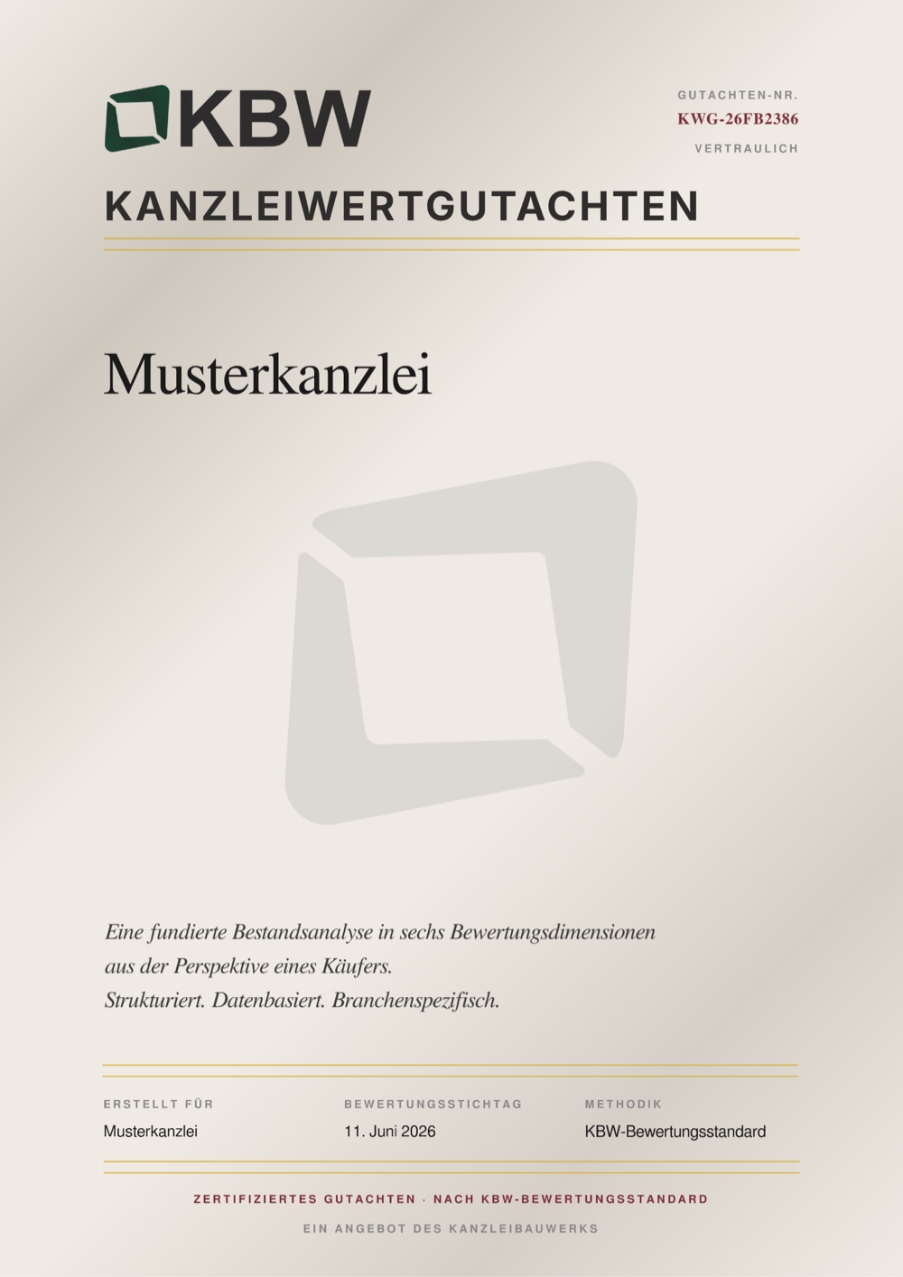 Titelblatt des Kanzleiwertgutachtens
