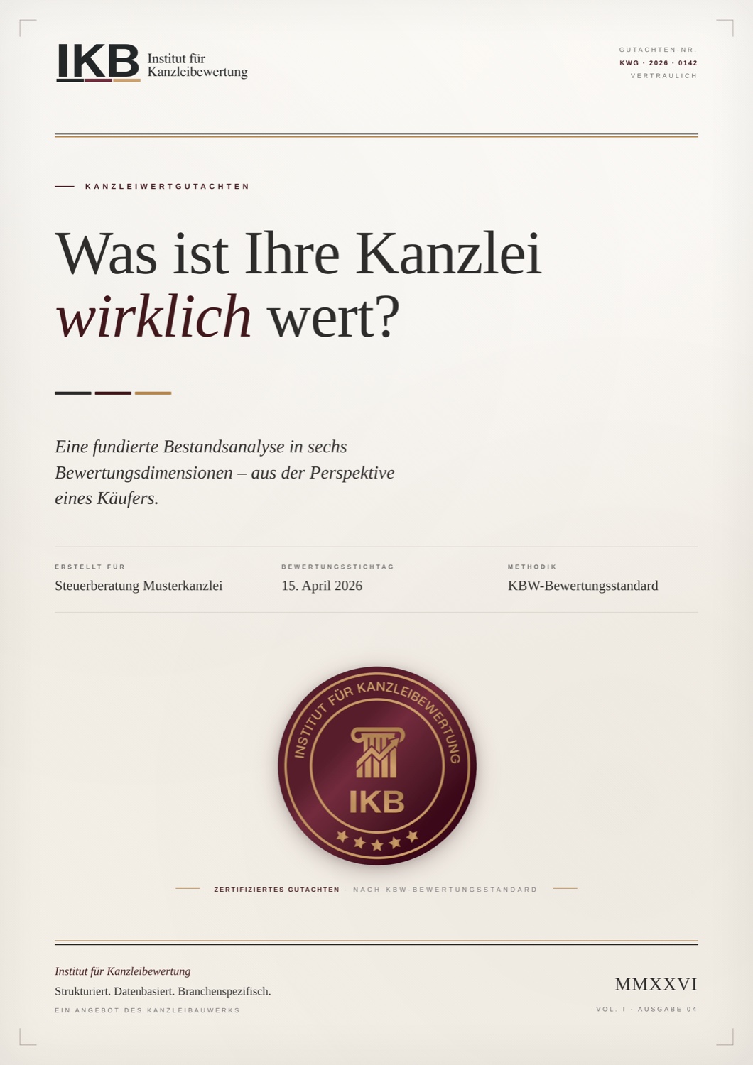 Cover des Kanzleiwertgutachtens vom Institut für Kanzleibewertung